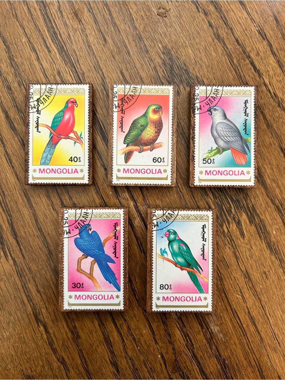 Handmade Vintage Postage Stamp Magnets On Wood • Birds